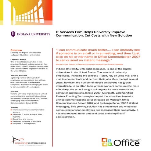 Indiana University - IT Service Firm Helps University Improve Communication, ...