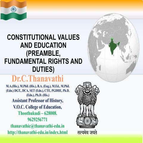 Indian constitution values and education