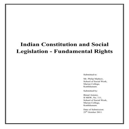 Indian constitution and social legislation   fundamental rights