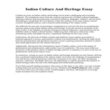 Indian Culture And Heritage Essay. Essex County College | PDF