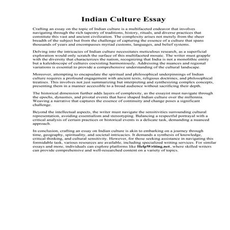 Indian Culture Essay. essay on Indian culture and tradition in english : Indi...