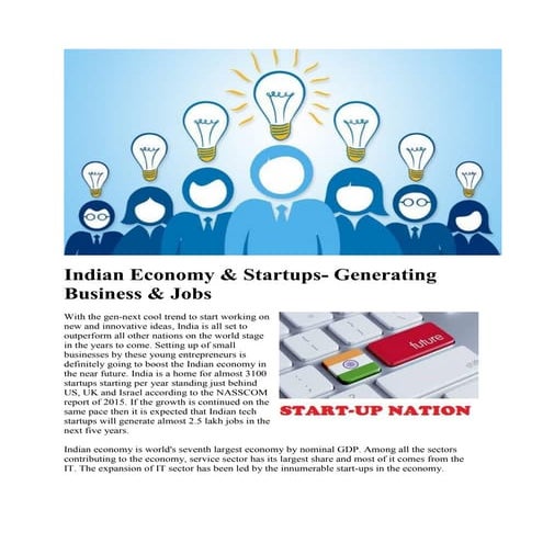 Indian Economy & Startups generating Business & Jobs