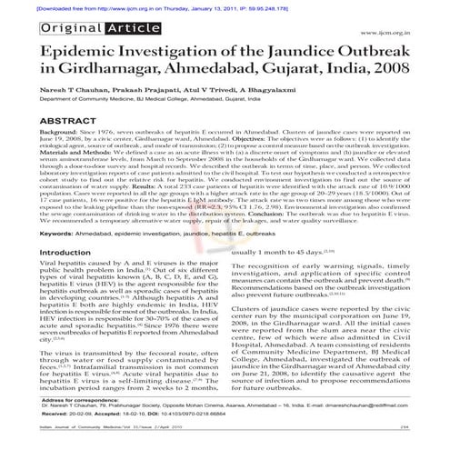 Epidemic Investigation of the Jaundice Outbreak in Girdharnagar, Ahmedabad, G...