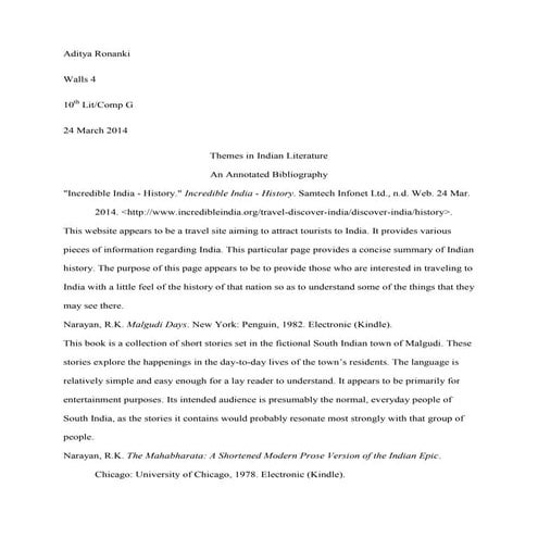 Indian literature research annotated bibliography