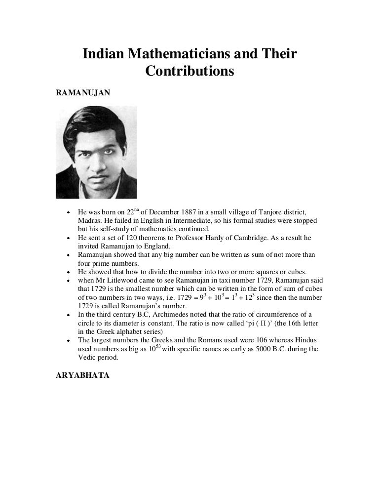 Indian Mathematicians And Their Contribution Indian Mathematicians And Their Contribution