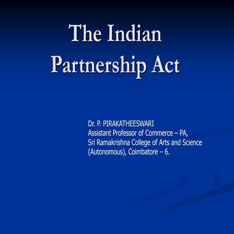 Indian Partnership Act  - Dr. P. Pirakatheeswari