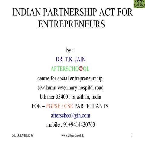 Indian partnership act for entrepreneurs 