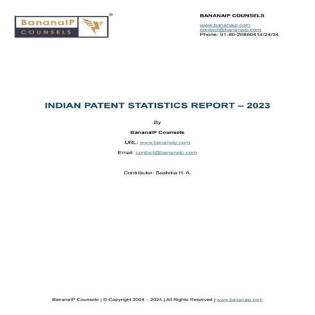 Indian Patent Statistics for 2023 by BananaIP Counsels