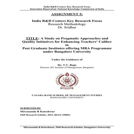 India R&D Centers Key Research Focus- National Knowledge Commission Report