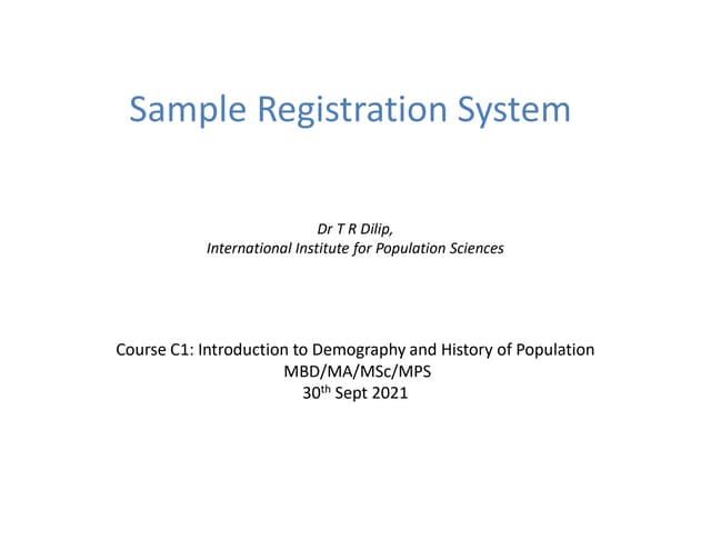 SAMPLE REGISTRATION SYSTEM (SRS) INDIA | PPTX