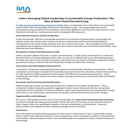 India's Emerging Global Leadership in Sustainable Energy Production The Rise ...