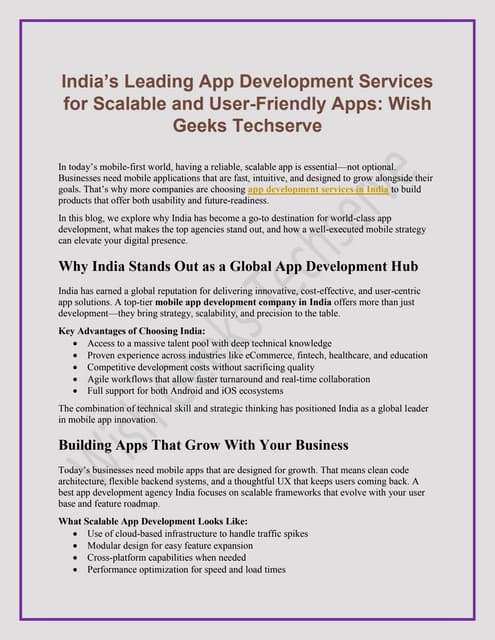 India’s Leading App Development Services for Scalable and User-Friendly Apps ...