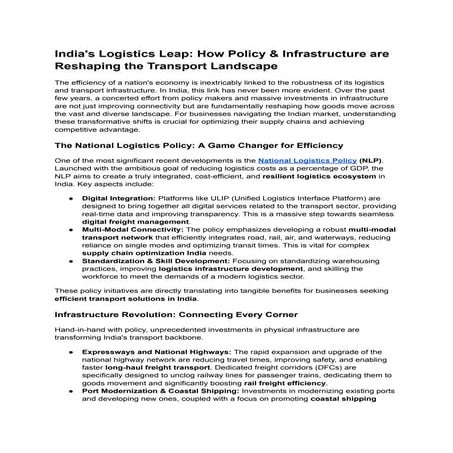 India's Logistics Revolution: Policy & Infrastructure Driving Transport Growth