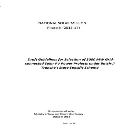 India's National Solar Mission Phase 2 Batch 2 Tranche 1 Guidelines - Draft
