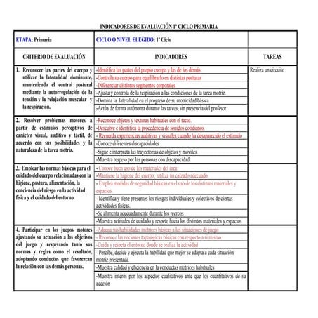 Indicadores 1  ciclo primaria