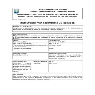 Indicador escuela familiar 2012 2016