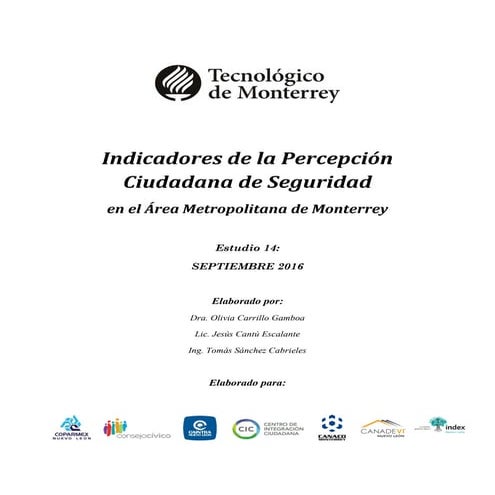Indicadores de la Percepción Ciudadana de Seguridad Septiembre 2016