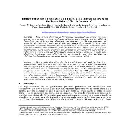 Balanced Scorecard da TI (Cobit & ITIL) | PDF