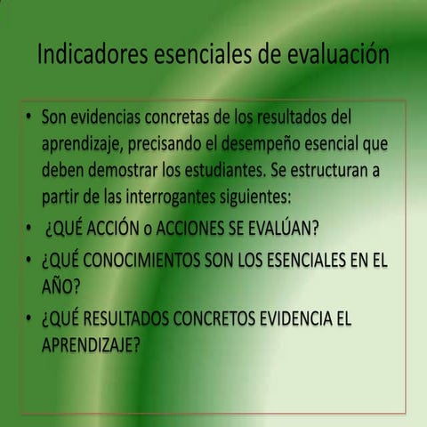 Indicadores esenciales de evaluación
