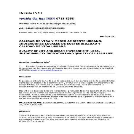 Indicadores locales de sostenibilidad y calidad de vida urbana