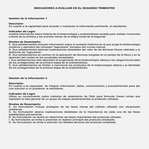 Indicadores segundo trimestre