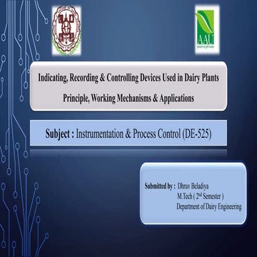 Indicating, recording &amp; controlling devices used in dairy plants principl...