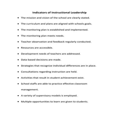 Indicators of instructional leadership
