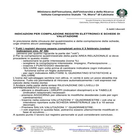 Indicazioni per registri e scrutini