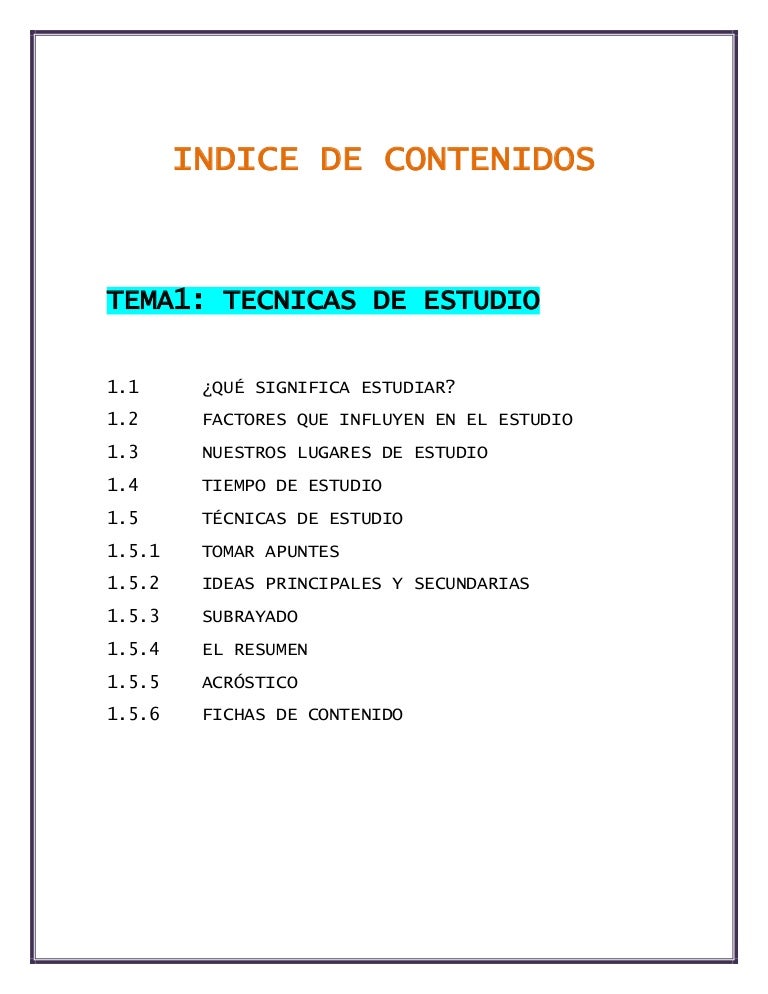 Indice de contenidos