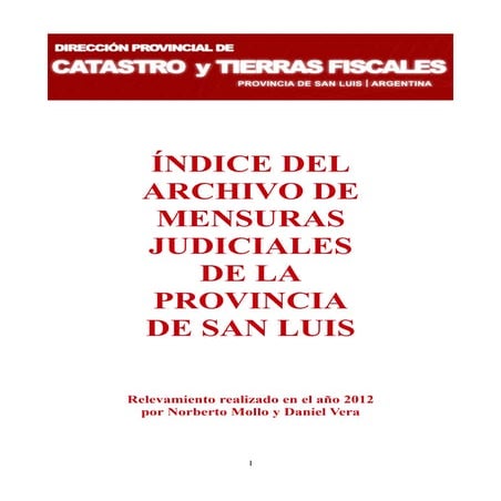 Indice del archivo de mensuras judiciales de la provincia de san luis