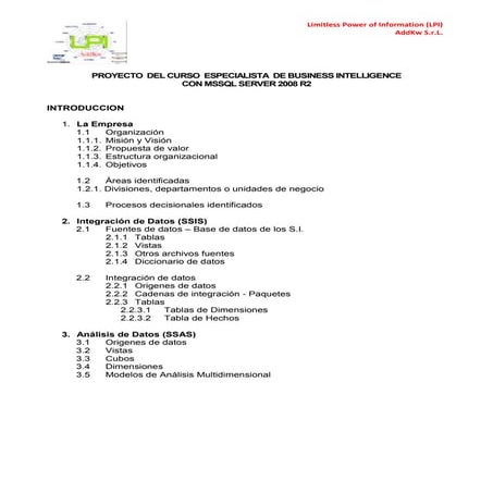 Indice Proyecto de Inteligencia de Negocios