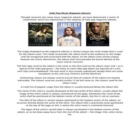 Indie pop music magazine adverts