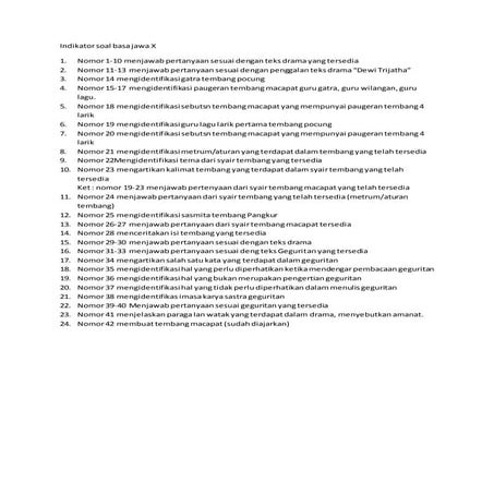 Indikator soal basa jawa x