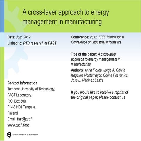 A cross-layer approach to energy management in manufacturing