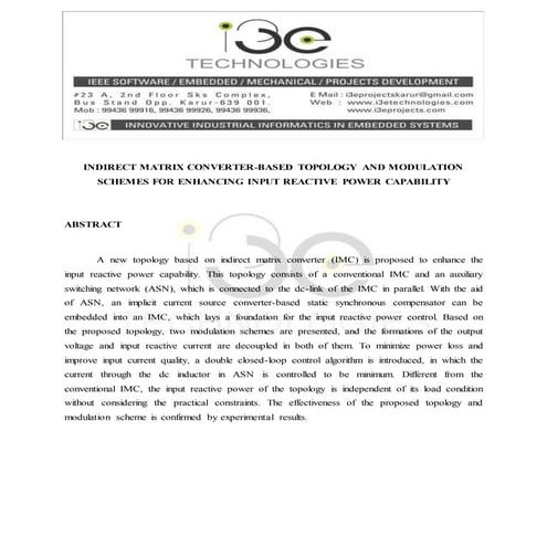 Indirect matrix converter based topology and modulation schemes for enhancing...