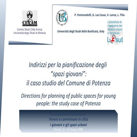Indirizzi per la pianificazione degli "spazi giovani": il caso studio del comune di Potenza