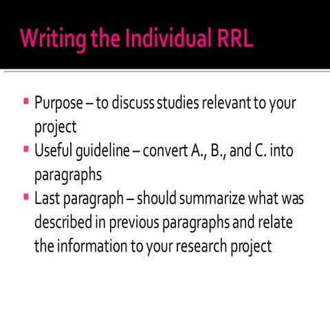 Individual RRL Specifications