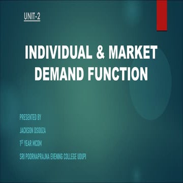 INDIVIDUAL and MARKET Demand Function