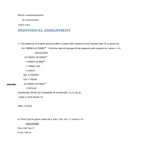 maths Individual assignment on differentiation