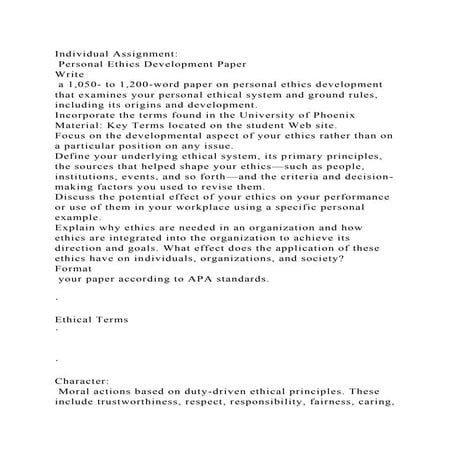 Individual Assignment Personal Ethics Development PaperWrite .docx