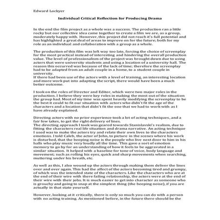 Individual critical reflection for producing drama
