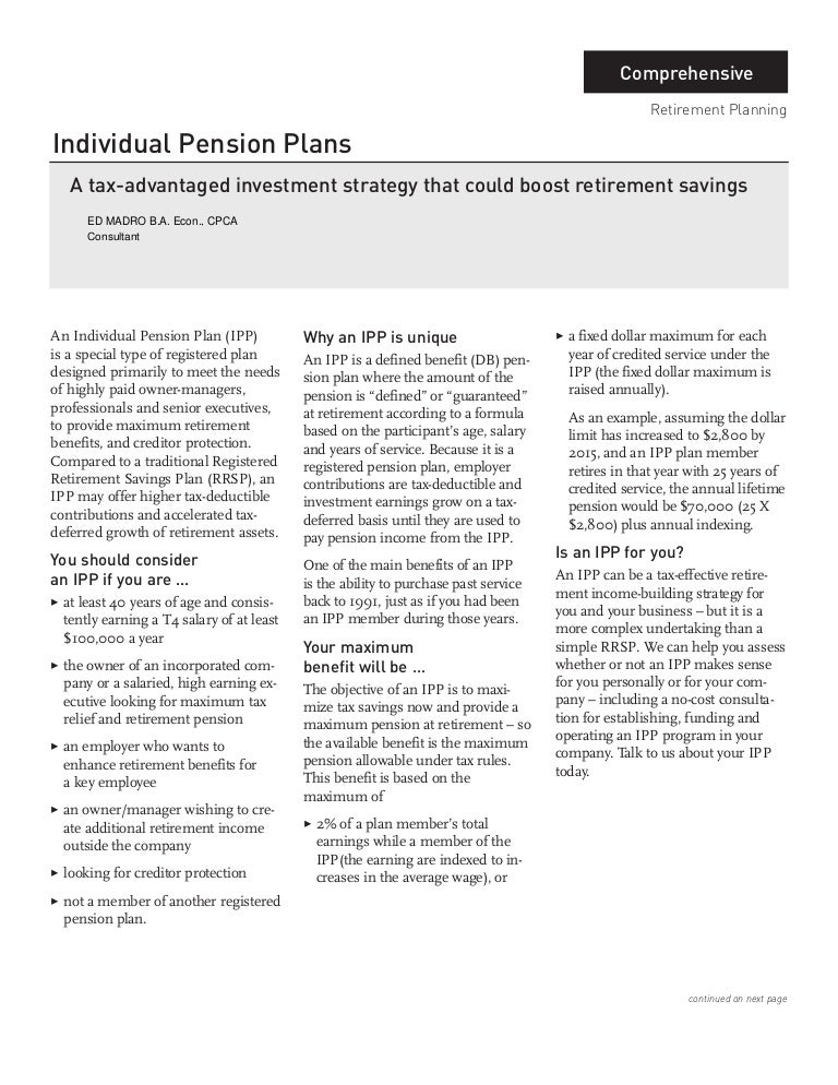 Individual Pension Plans Individual Pension Plans