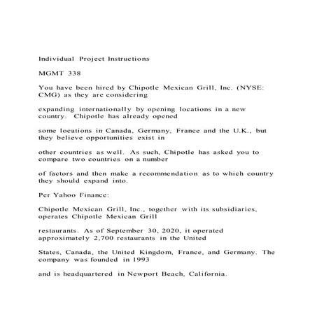 Individual project instructions mgmt 338 you have been
