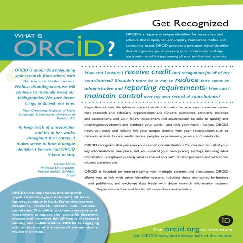 ORCID for Researchers and Scholars