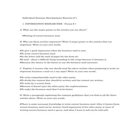 Individual sections development exercise #1