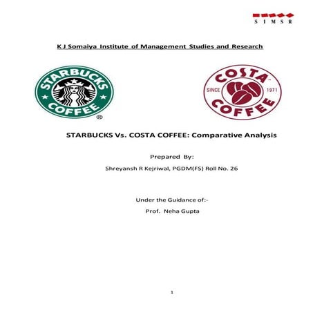 Comparative Analysis of Starbucks Vs Costa Coffee