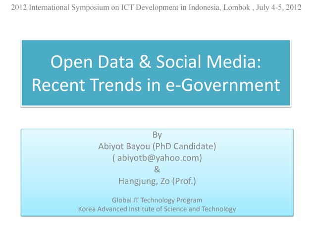 Open Data & Social Media: Recent Trends in e-Government