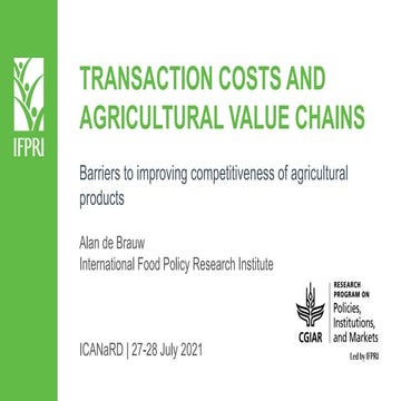 Transaction Costs and Agricultural Value Chains: Barriers to Improving Compet...