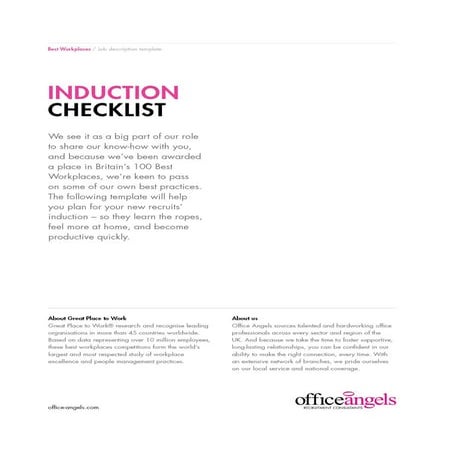 Induction checklist - To plan your next induction