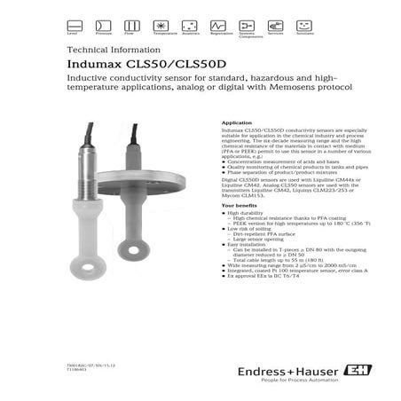 Indumax cls50 d endress+hauser datasheet-inductive conductivity sensor